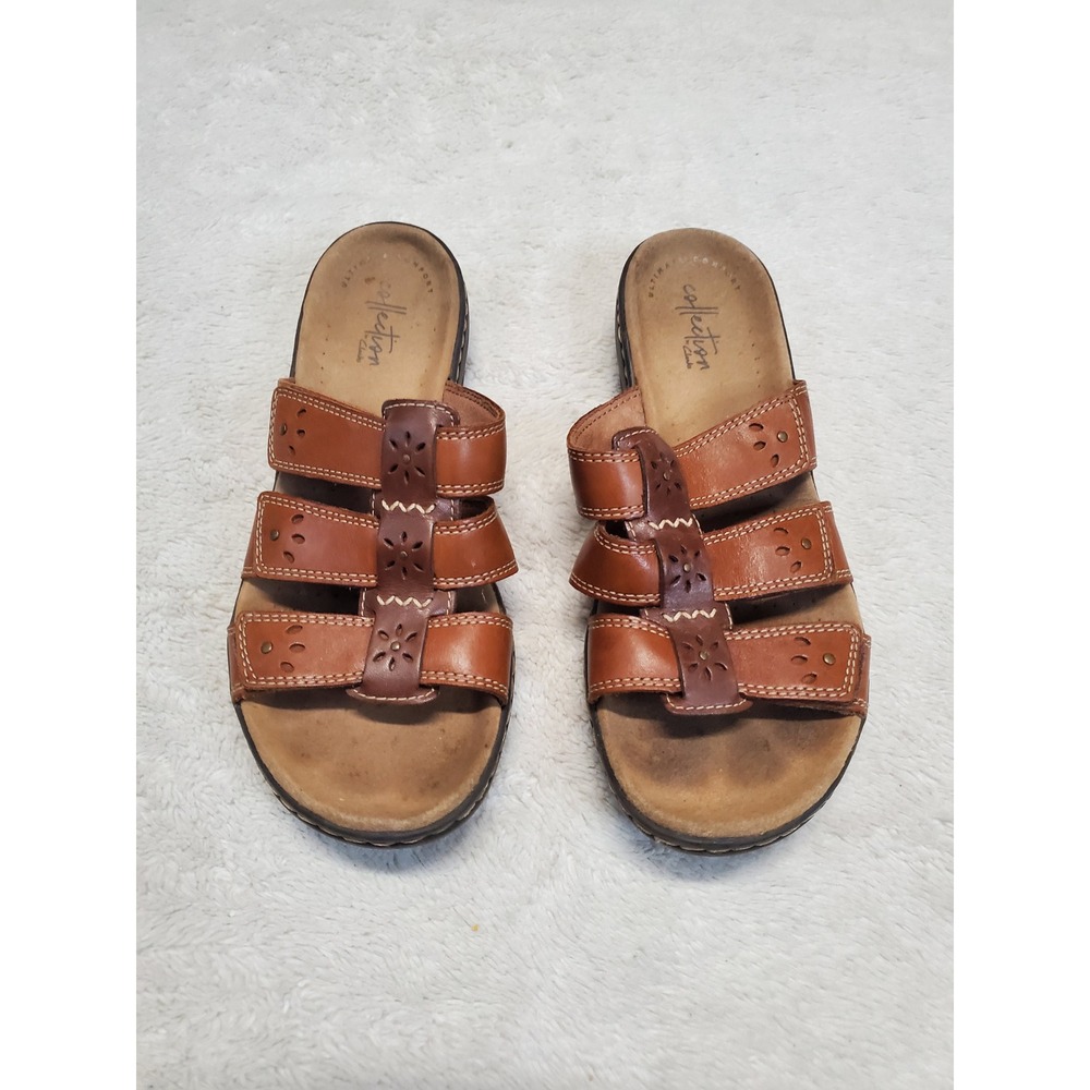 Clarks Brown Leather Tan‎ Strappy Classic Casual Boho Open Toe Sandals Women 7.5